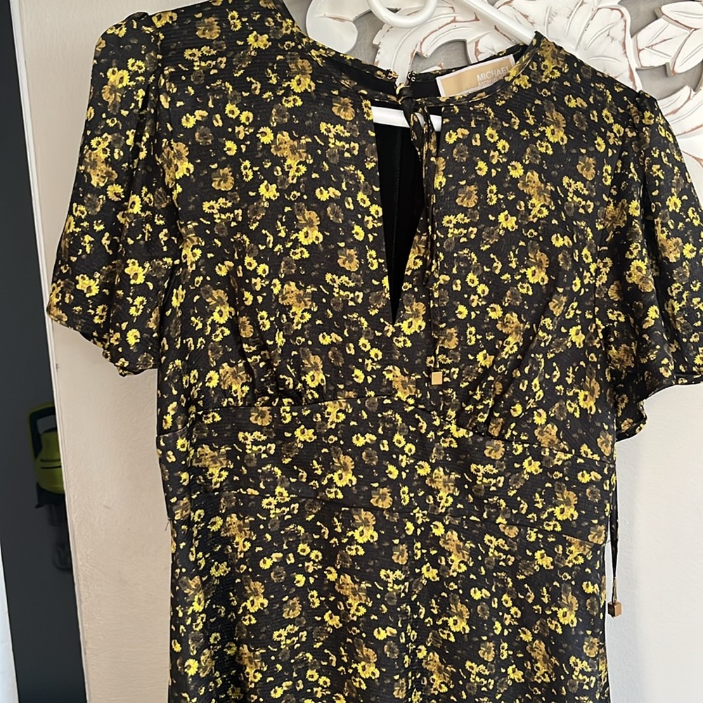 Never worn tags on Michael Kors black and yellow floral midi dress - Picture 2 of 3